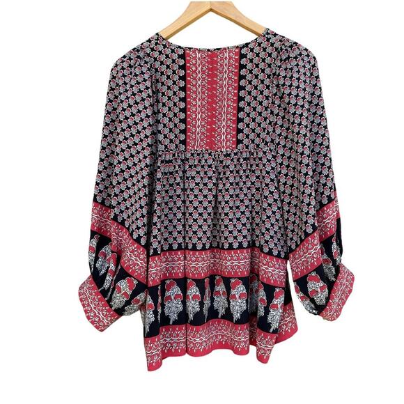 Ulla Johnson Bea Silk Blouse Size 8 Indian Floral Print Tasseled Neck Ties - Picture 7 of 7